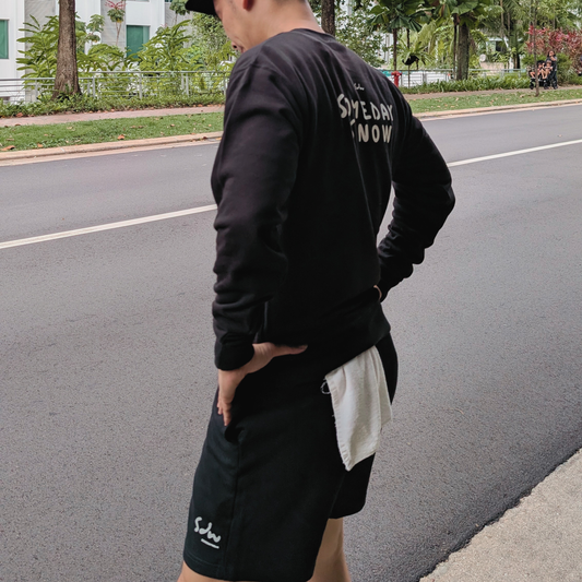 Black sweatshirt & shorts set made from midweight cotton. Soft, breathable, and easy to wear across different settings. Comfortable enough for long days, without feeling too light or flimsy.