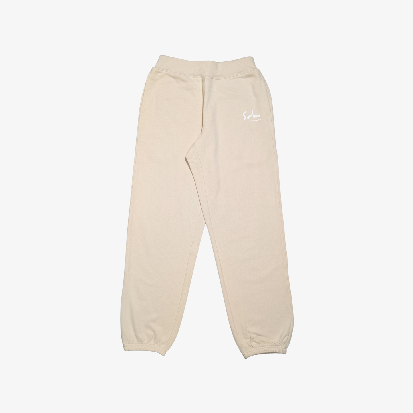 Beige joggers for slower days. Made from heavyweight cotton. Comfortable for long days out or quiet time in.