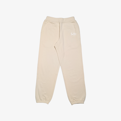 Beige joggers for slower days. Made from heavyweight cotton. Comfortable for long days out or quiet time in.